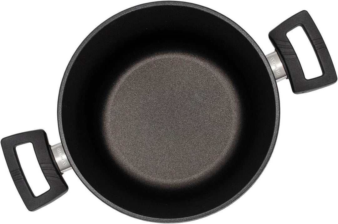 Eurolux Universal-Topfset Induktion Aluguss beschichtet 6-teilig - schwarze Koch-Töpfe Set & Glas-De