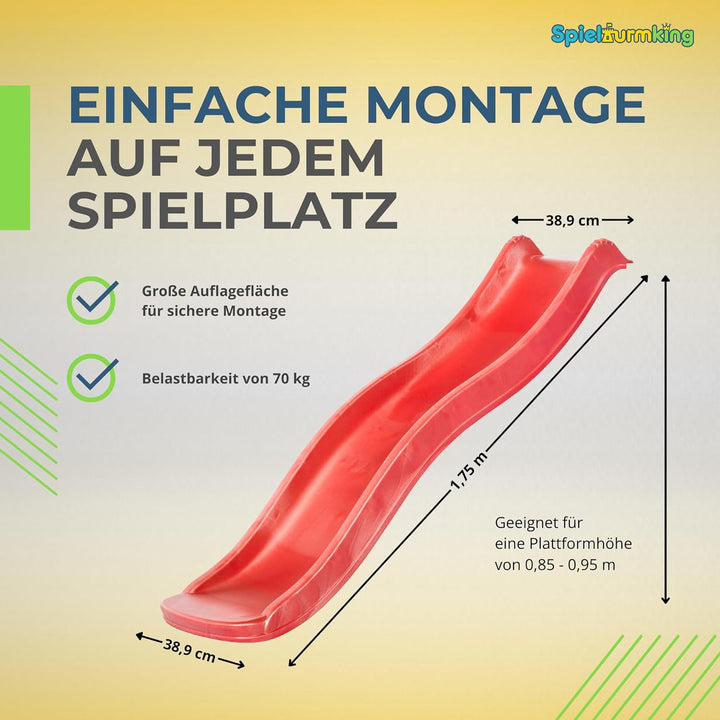 Spielturmking Kinderrutsche Wave 1,75 m Wasserrutsche Spielturm Wellenrutsche Gartenrutsche Anbaurut