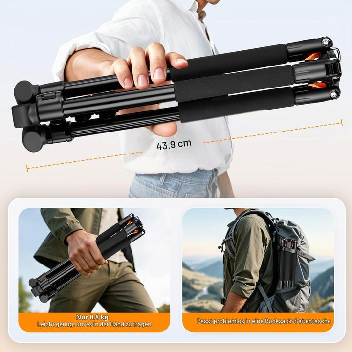 200cm Kamera Stativ, Leichtes Camera Tripod mit 360°Drehkugelkopf, Tragbar Fotografie Lichtstativ, A