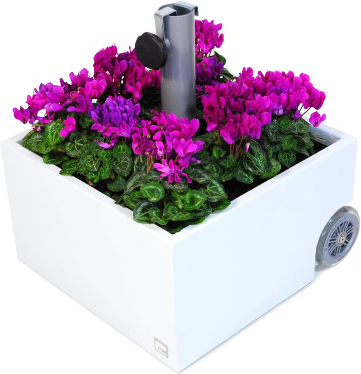 XXD Flowerpower bepflanzbarer Sonnenschirmständer Schirmständer mit Rollen (Weiss), Weiß