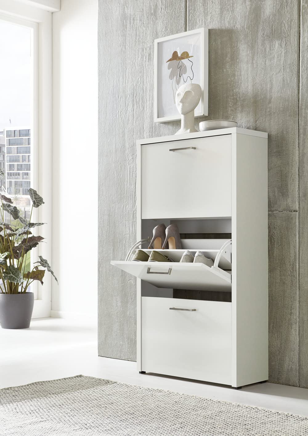 BMG Möbel Schuhkipper »Siena« (Schuhschrank Schuhregal Schrank Garderobe, 3 Klappen), Metallgriffe,