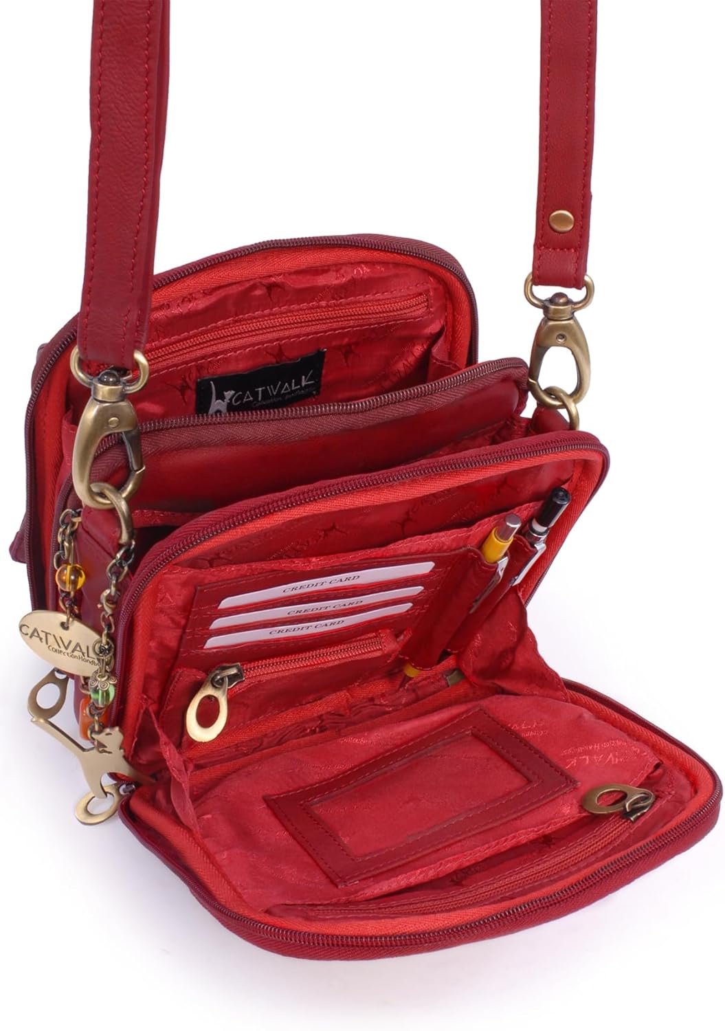 Catwalk Collection Handbags - Leder - Organizer/Umhängetasche/Schultertasche - TEAGAN Rot, Rot