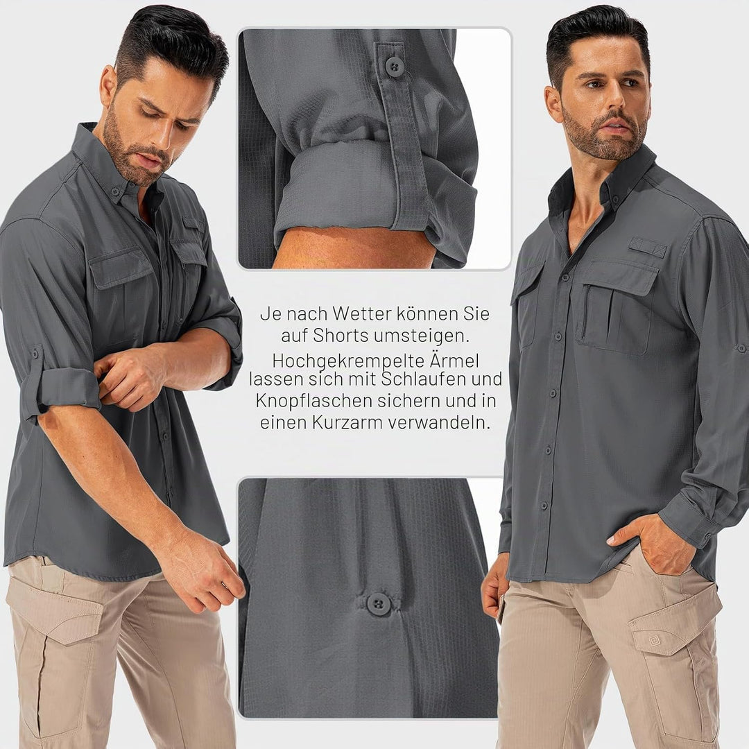 Hemd Herren Safari UPF50+ UV Schutz Wanderhemd Herren Langarm Funktionshemd Outdoorhemd Atmungsaktiv