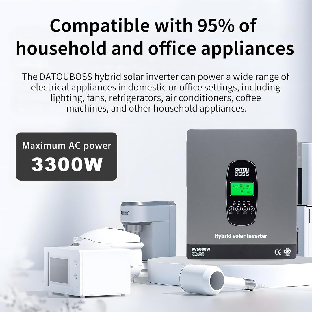 DATOUBOSS 3300W Hybrid Solar Wechselrichter 24V Reiner Sinus, 24V DC auf 230V AC Inverter mit MPPT L