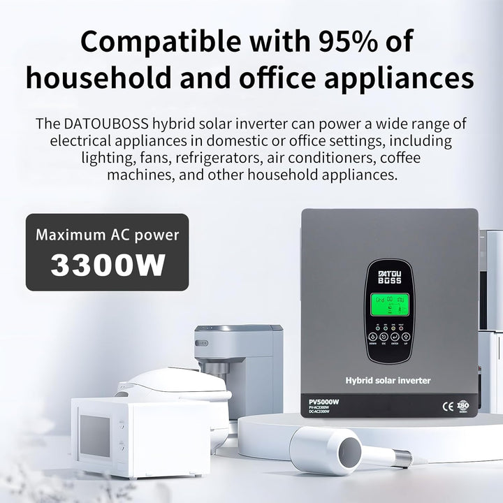 DATOUBOSS 3300W Hybrid Solar Wechselrichter 24V Reiner Sinus, 24V DC auf 230V AC Inverter mit MPPT L
