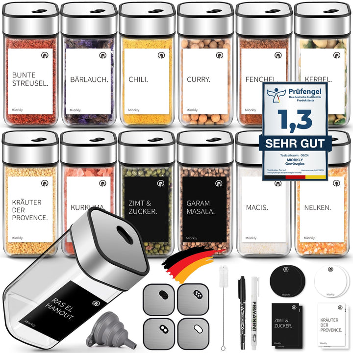 Miorkly 12 Gewürzgläser Eckig,120ML Gewürzdosen Set mit Streueinsatz,Gewürzstreuer mit Drehdeckel-St