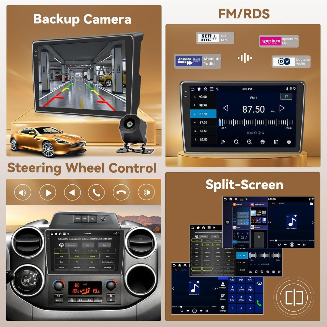 Hikity Android 15 4+128G Autoradio für Citroen Berlingo B9 2008-2017/Peugeot Partner 2008-2019 mit 9