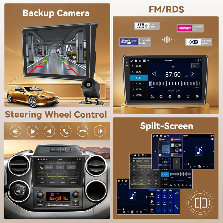 Hikity Android 15 4+128G Autoradio für Citroen Berlingo B9 2008-2017/Peugeot Partner 2008-2019 mit 9