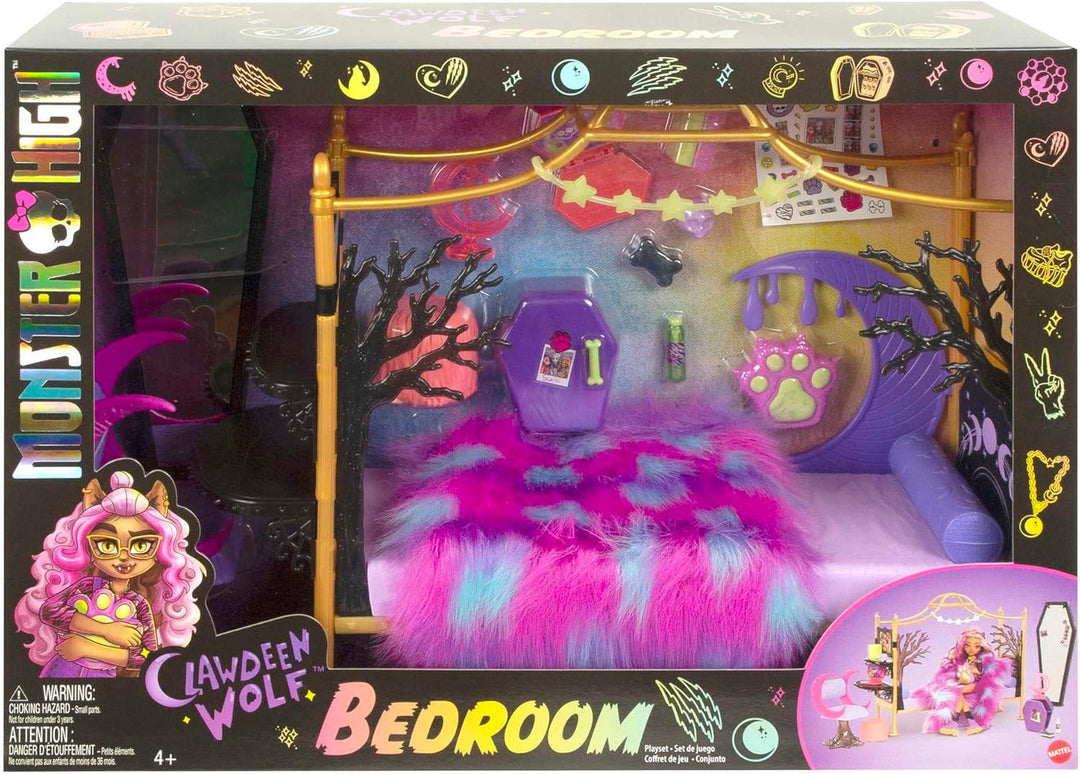 Monster HIGH Clawdeen Wolf - Schlafzimmer-Spielset mit Zubehör und Aufkleberbogen, Möbeln und Deko,