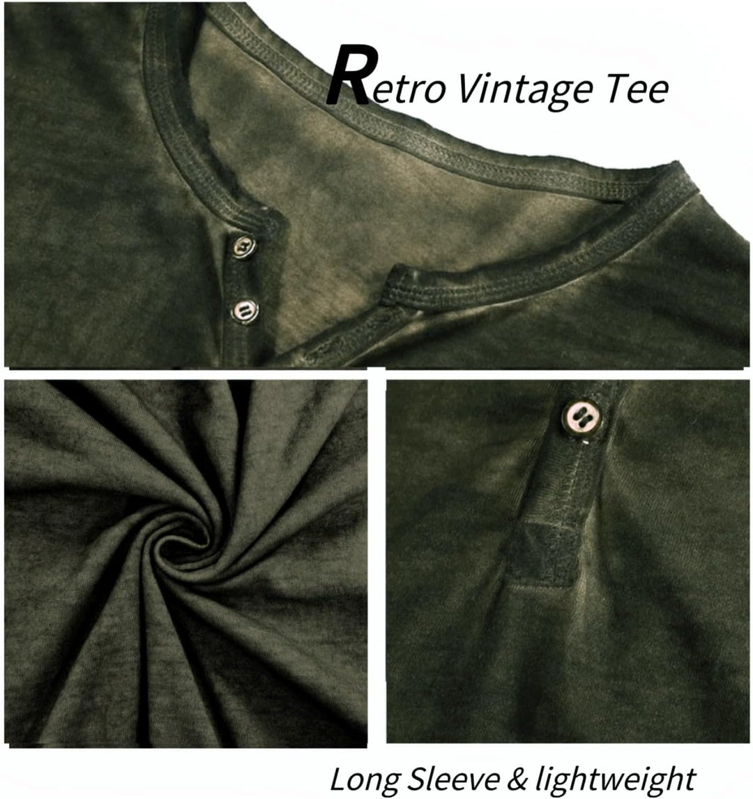 YawYews Henley Shirt Herren Langarm Langarmshirt Herren Longsleeve T Shirt Vintage Tshirt Baumwolle