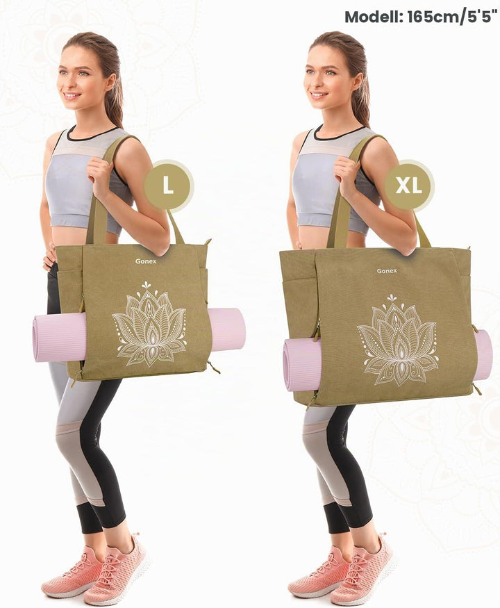 Gonex Yogatasche, Grosse Pilates Tragetasche mit Mehreren Taschen für Damen Herren, Robuste Canvas T