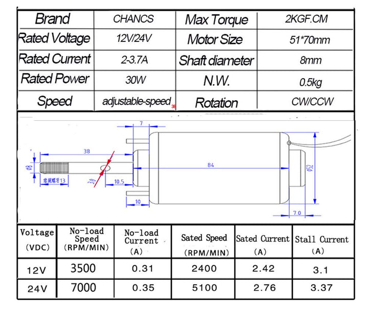 CHANCS 12V 3500RPM Permanentmagnet DC-Motor 30W CW/CCW reversibel hohe Drehzahl geräuscharm reversib