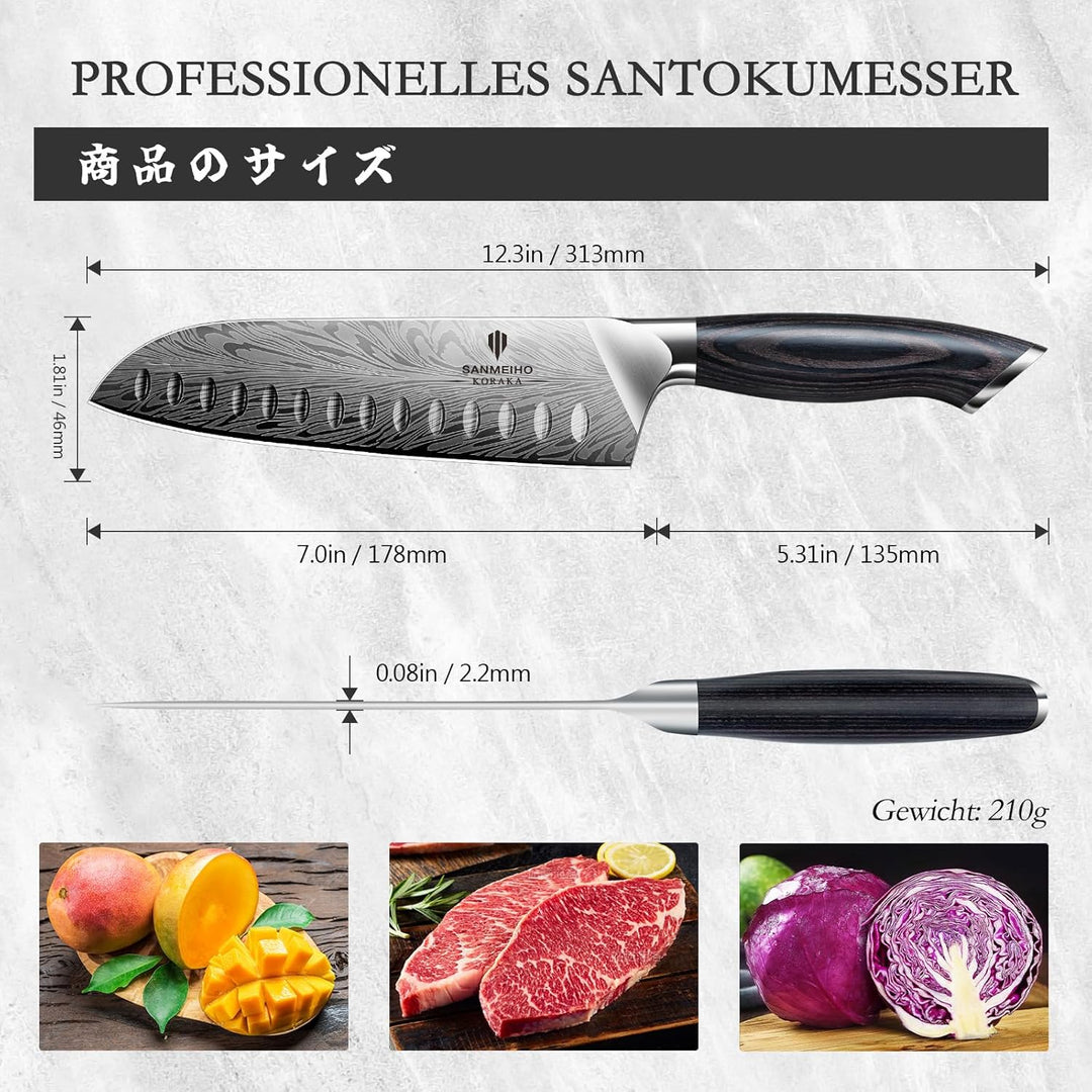 Küchenmesser aus Pulverstahl, Japanisches Kochmesser Santokumesser, 18 cm Professionelle Chefmesser