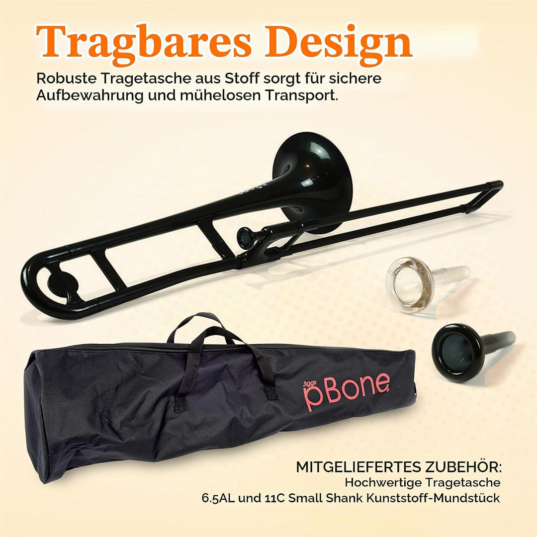 pBone Kunststoff Posaune schwarz mit Tasche und Mundstück Schwarz Posaune, Schwarz Posaune