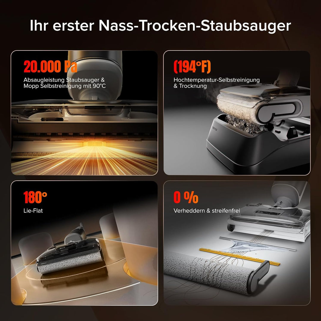 roborock F25 GT Nass Trockensauger, 180° Lay-Flat Saugwischer, 90°C Hochtemperatur Selbstreinigung,