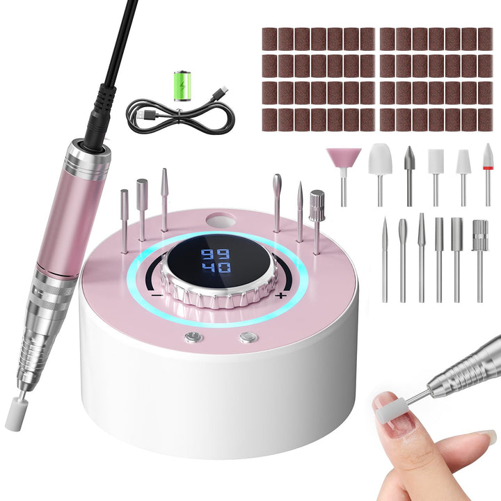 Professionelles Elektrisches Nagelpoliergerät 36000 U/min, 4000mAh kabellos, leise 20dB mit 12 Aufsä