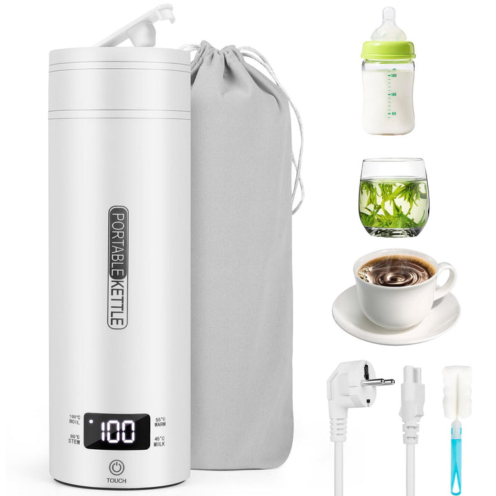 GuKKK Reisewasserkocher Klein Elektrische, 500ML Tragbarer Wasserkocher Mini Wassertasse Edelstahl 3