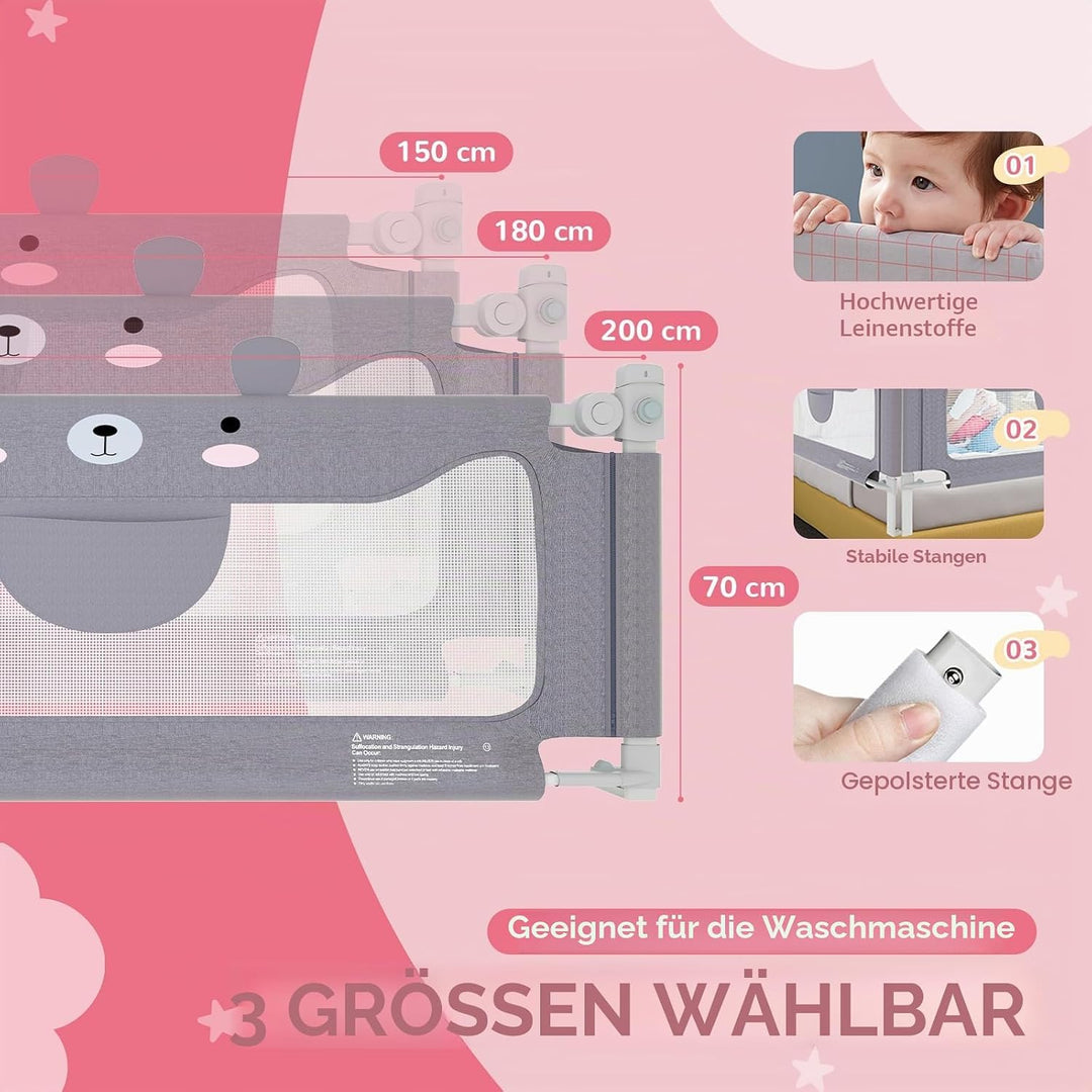 Kidsgigglz Rausfallschutz Bett, 150cm Bett Rausfallschutz Kinder, Bettgitter Bettschutzgitter Kinder