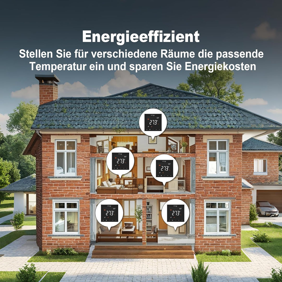 ECOBAY WLAN-Thermostat für elektrische Fussbodenheizung: Kompatibel mit Heizmatten und -kabeln, APP-