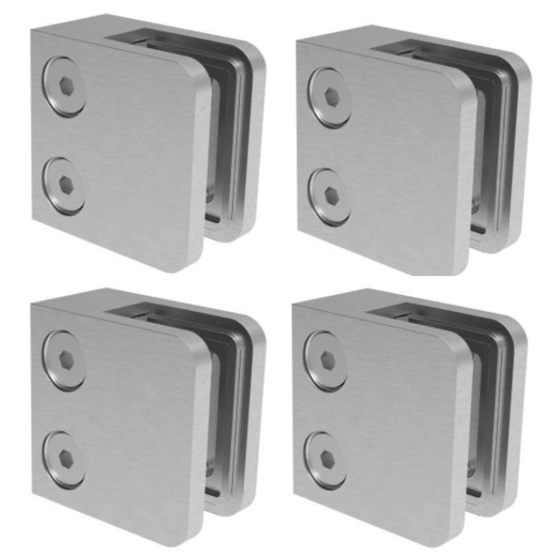 Sellon24® Glashalter 4 Stück Edelstahl Glasklemme Klemmhalter Geländer V2A Eckig 45 x 45 x 28 mm ink