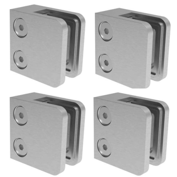Sellon24® Glashalter 4 Stück Edelstahl Glasklemme Klemmhalter Geländer V2A Eckig 45 x 45 x 28 mm ink