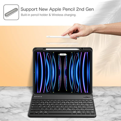 Fintie Tastatur Hülle für iPad Pro 12.9 (6/5 / 4/3 Gen - 2022/2021/2020/2018), Soft TPU Rückseite Ge