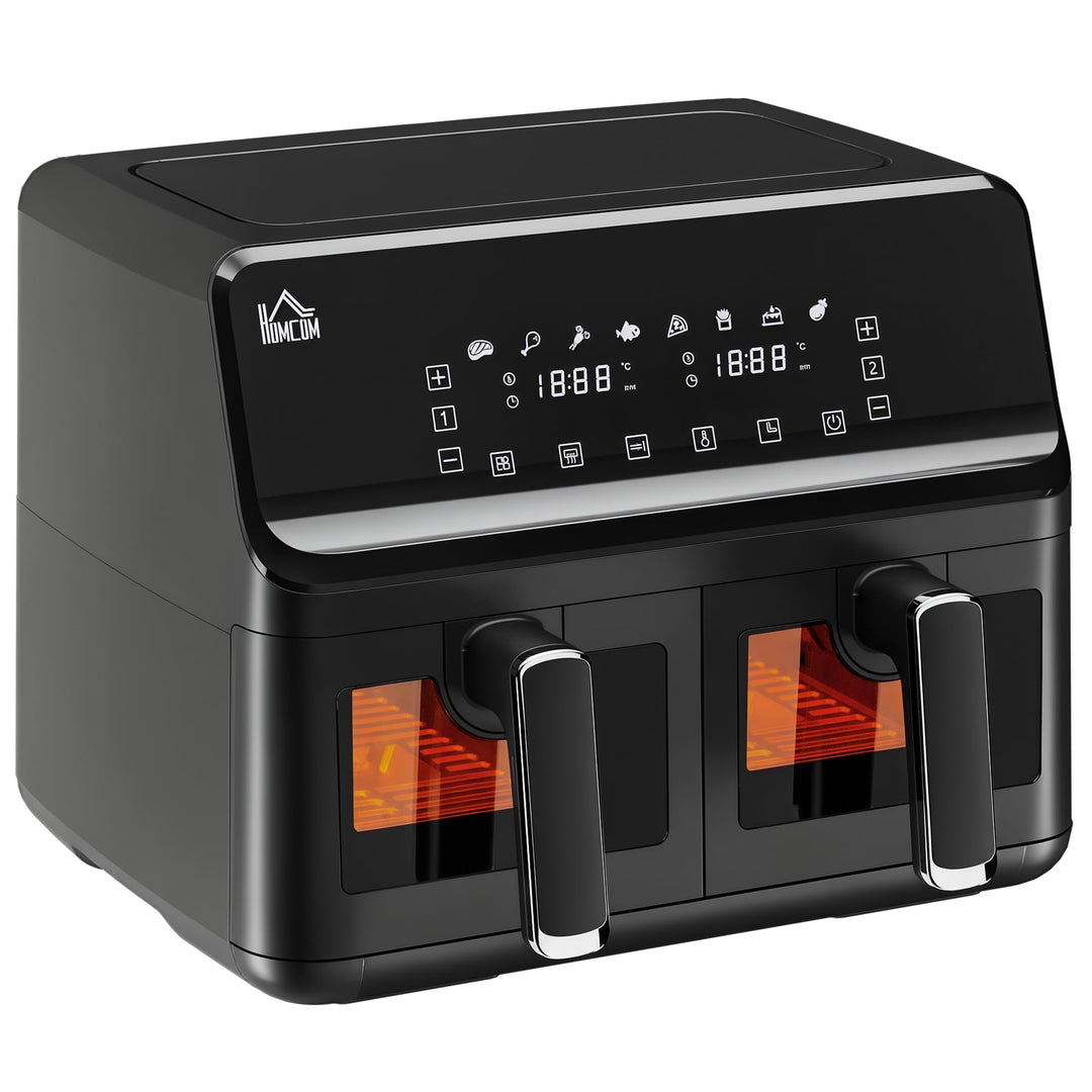 HOMCOM Dual Zone Heissluftfritteuse 8 L Airfryer 2500W mit 2 Fächer, 8 Programme, Antihaftbeschichtu