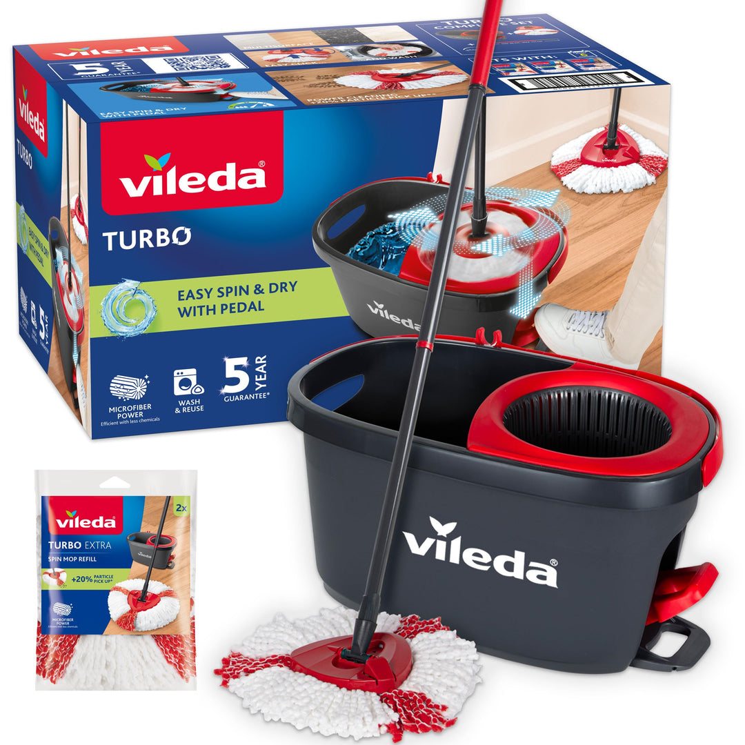 Vileda Easy Wring/Clean Turbo Set Besen mit Eimer + 2 Refill Vileda Turbo, Super Set mit 2 Mikrofase