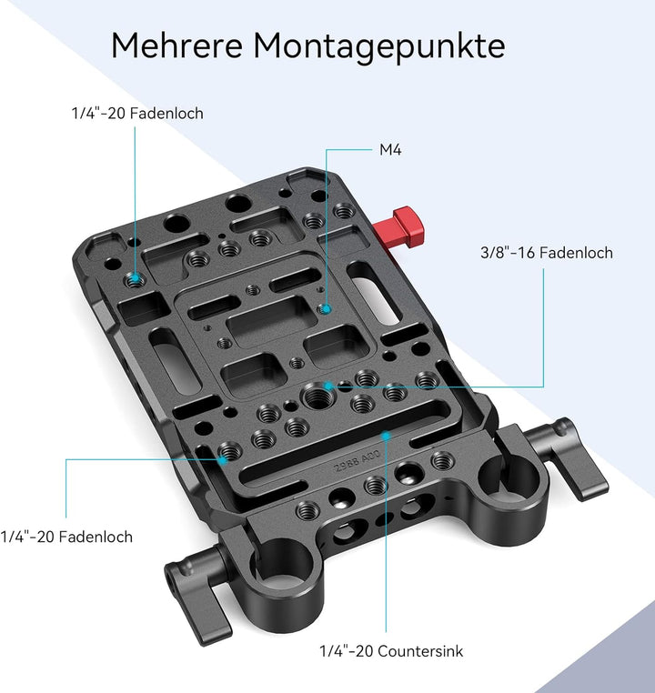 SMALLRIG V Mount Batterieplatte Battery Plate mit Dual 15mm Rod Clamp, Kompatibel Moman für ZGCINE f