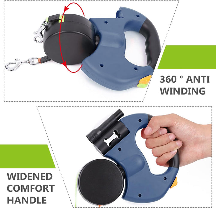 Doppelte Einziehbare Hundeleine für 2 Hunde mit Licht, 3m, Bequemer Griff und Ausziehbar Blau, Blau