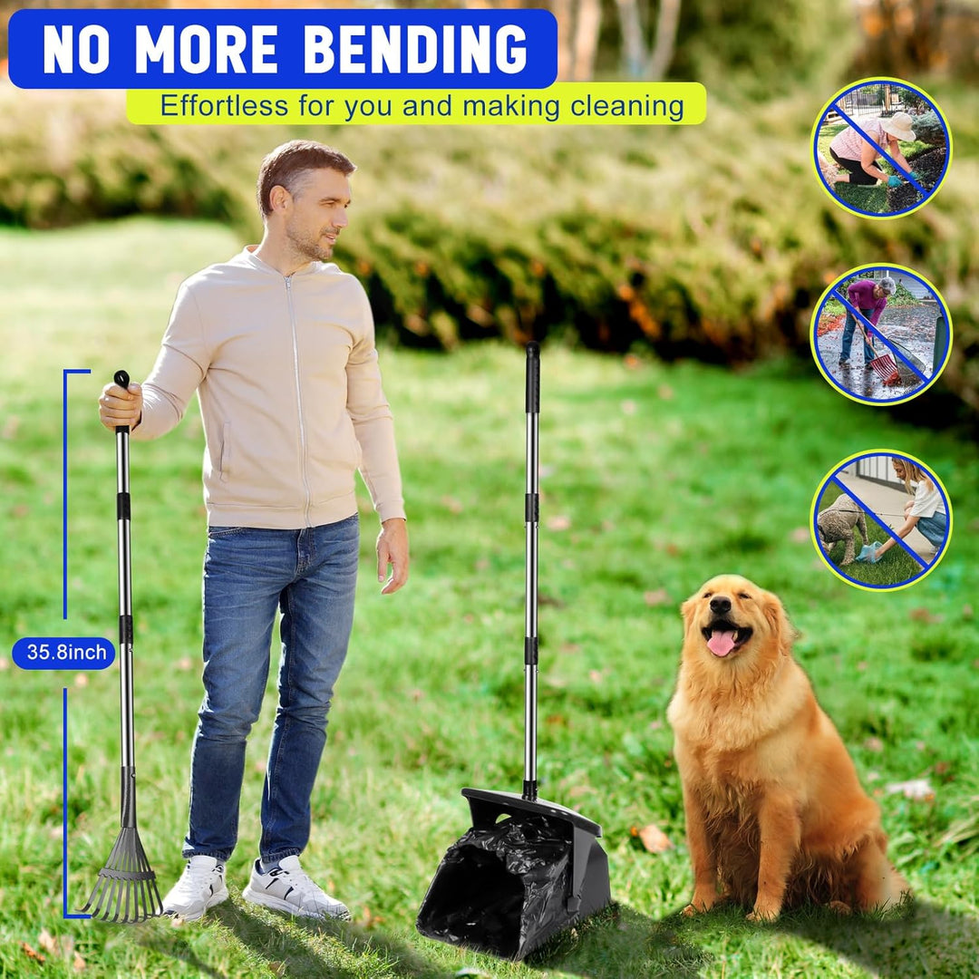 YGNNXRN Hundekotschaufel, 100CM Länge Griff Pooper Scooper Dreheimer, Rechen mit 20 Abfallbeuteln &