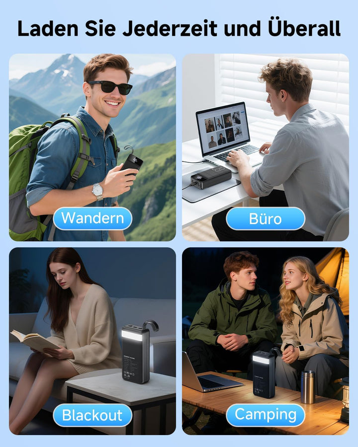 60000mAh Power Bank, 22,5W Powerbank USB-C Schnellladefunktion Externe Akku mit 4 Ausgänge und 2 Ein