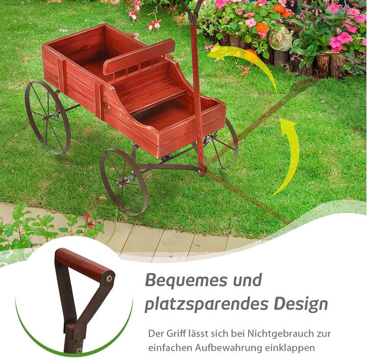 COSTWAY Blumenständer Holzwagen Pflanzwagen Blumenwagen mit Metall Rädern Blumenkasten Pflanzenständ