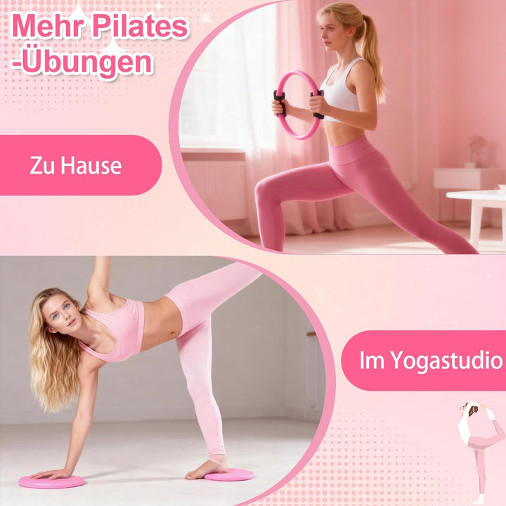 Pilates Set, 14PCS Rosa Pilates Set für Zuhause Mit Pilate Ring, Ball, Socken, Verstellbaren Handgel