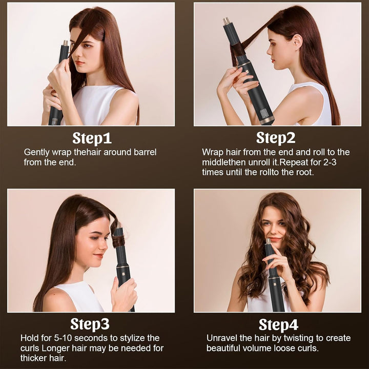 Hairstyler 5 in 1, Professioneller Haarstyler, Airstyler Set mit Auto Lockenstäbe, Föhn Ionen, Wärme