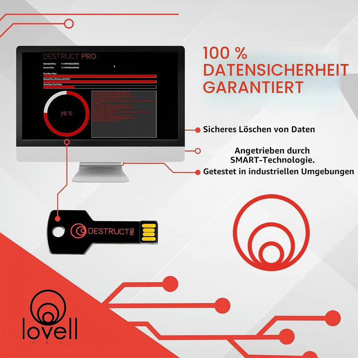 Destruct Lovell Pro Festplatten-Datenlöscher, permanentes Löschen von Computerdaten, HDD-Löschwerkze