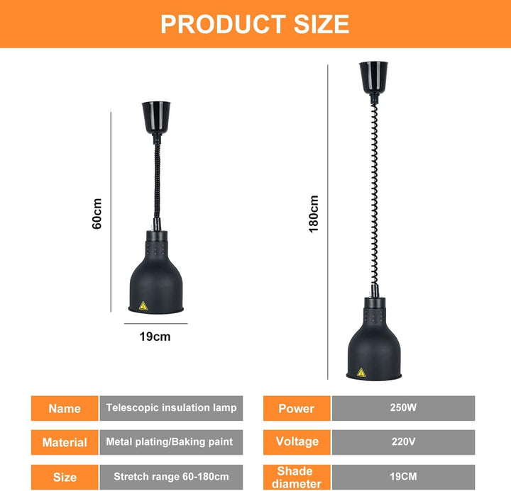Lebensmittel WäRmelampe, Speisenwärmer Lampe, Wärmebrücke für Speisen mit 250W Infrarotlampe Wärmela