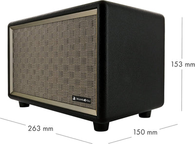 SCHWAIGER 661705 Retro Bluetooth Lautsprecher Vintage Speaker Lederoptik Holzgehäuse Akku HiFi Musik