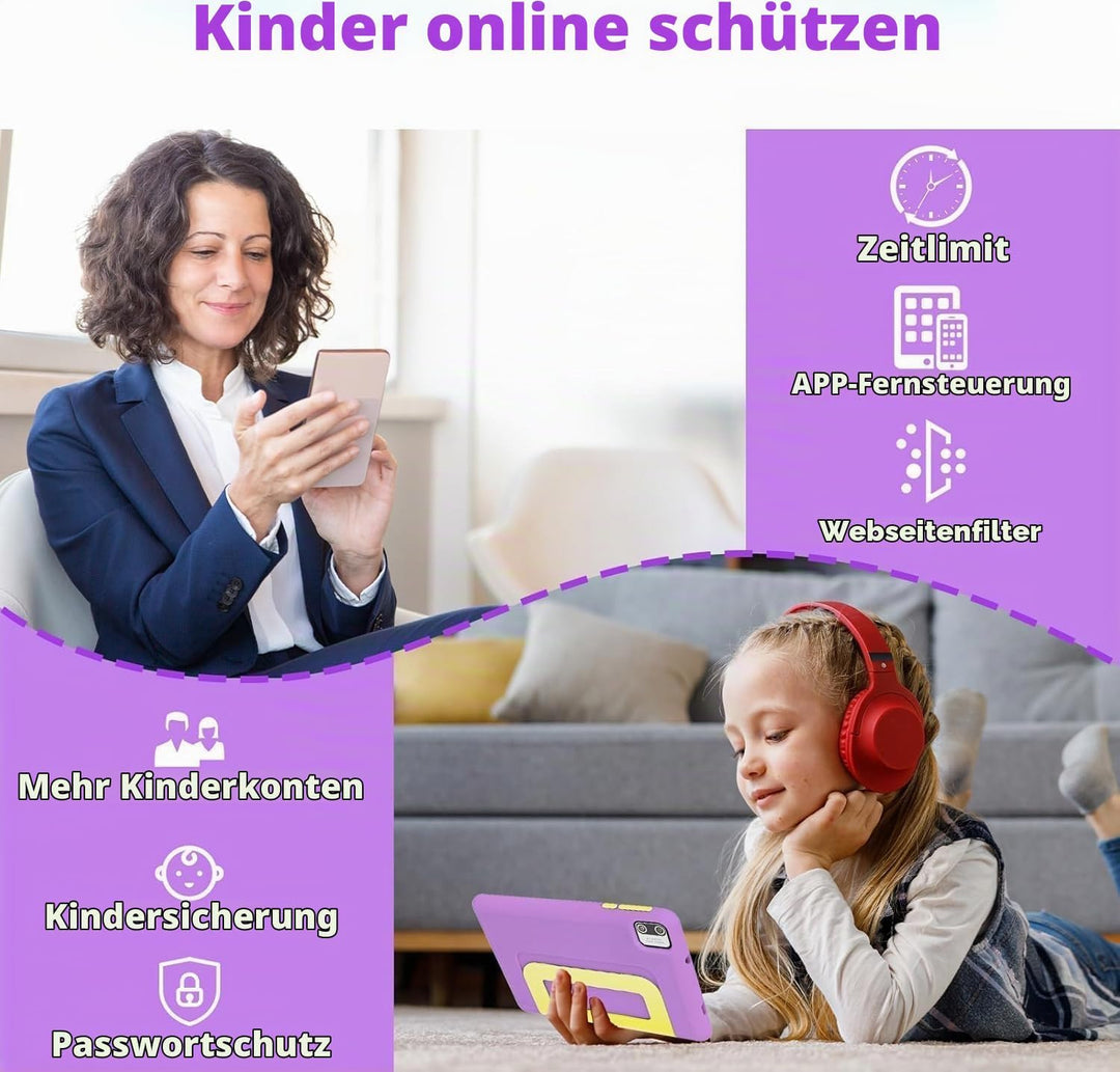 7 Zoll Kinder Tablet mit Hülle, Android Tablet für Kinder, 8GB+64GB(128GB TF Expand), 1024x600 HD Di