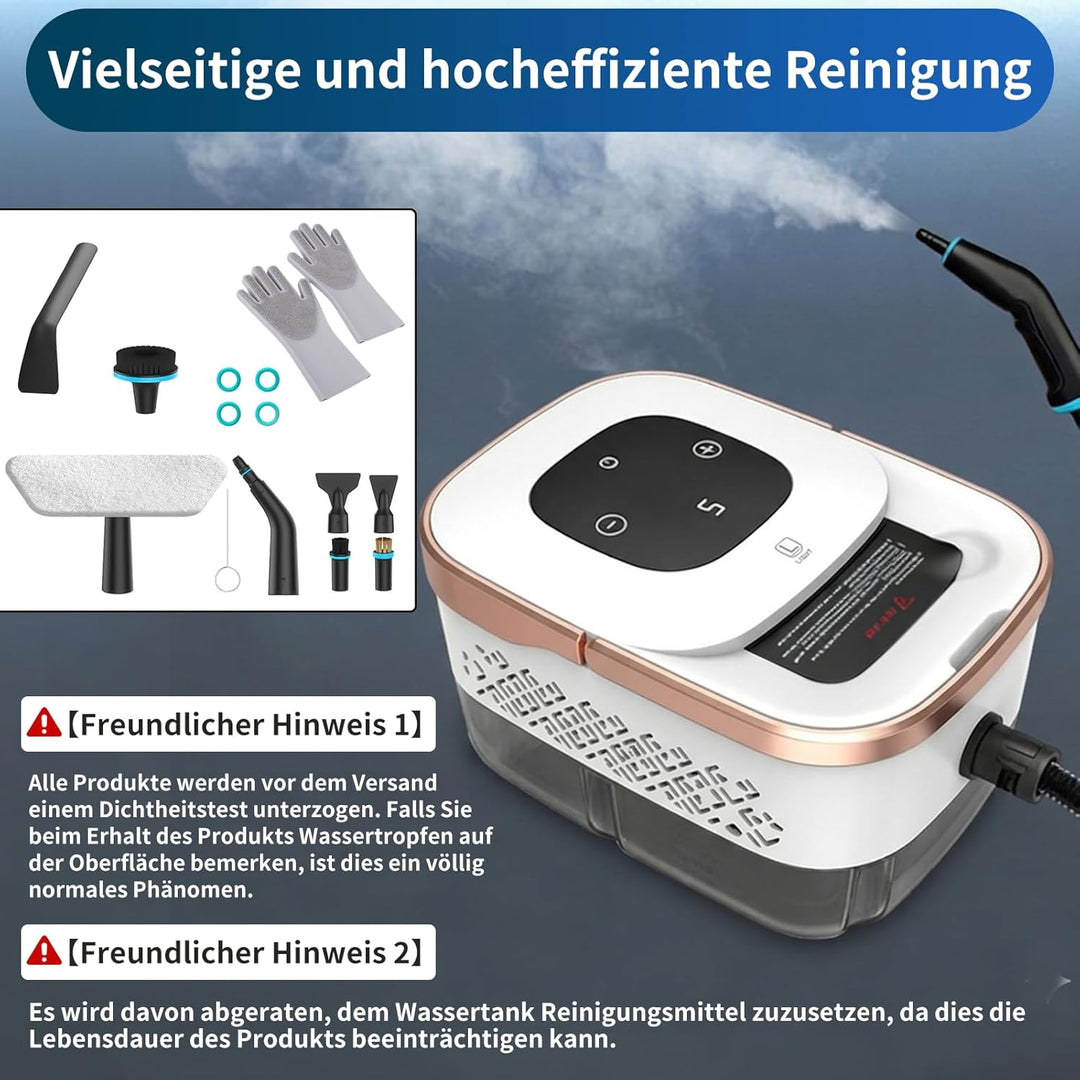 Dampfreiniger Handgerät, 2500W Handdampfreiniger, 8 Düsen, 6 Dampfstufen, 1250 ML Tank, 105℃ Hochtem