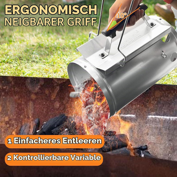 Anzündkamin, XL 19X30cm BBQ Grillanzünder Kamin, Verzinkter Stahl Anzündkamin mit Griff für Holzkohl