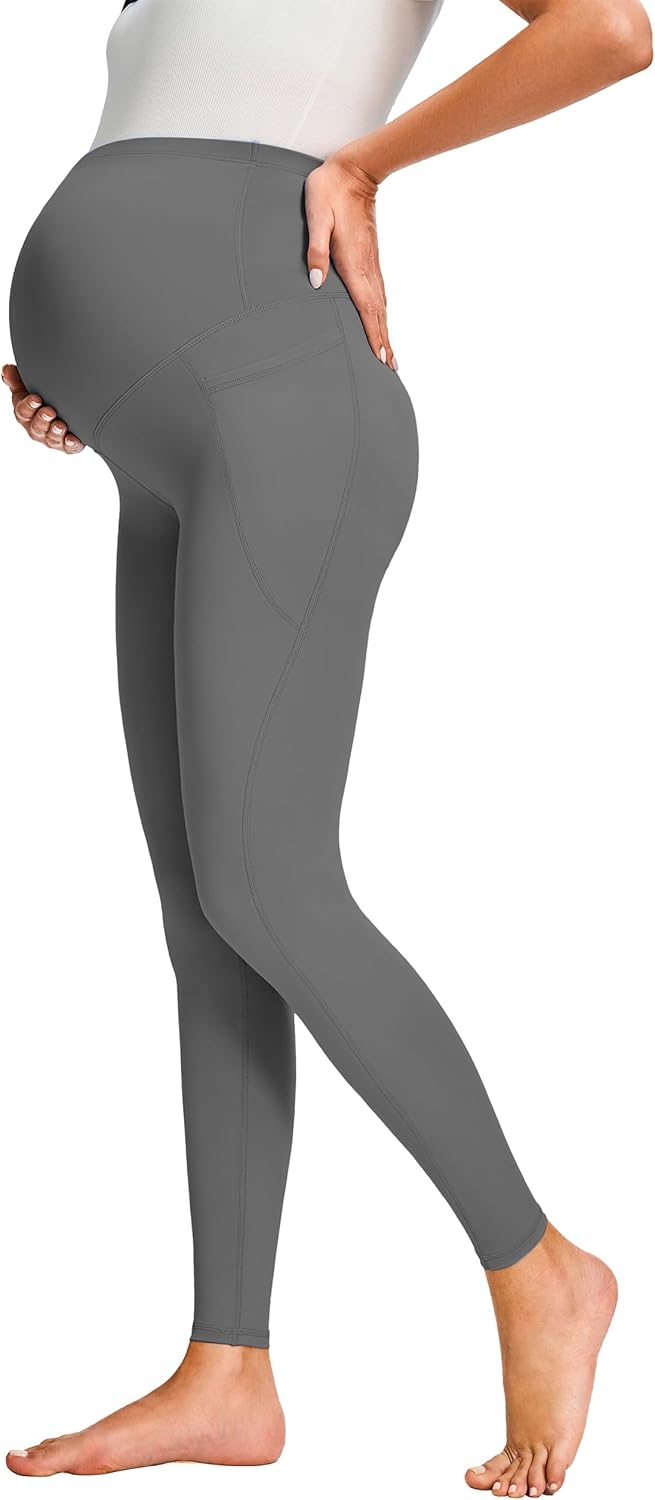JOYSPELS Umstandsleggings über dem Bauch mit Taschen, Nicht durchsichtig, Workout-Schwangerschafts-L