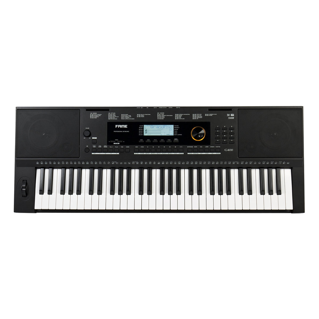 Fame G-400 Keyboard, E-Piano mit 128-facher Polyphonie, 61 Tasten, 240 Styles, 653 Sounds, anschlagd