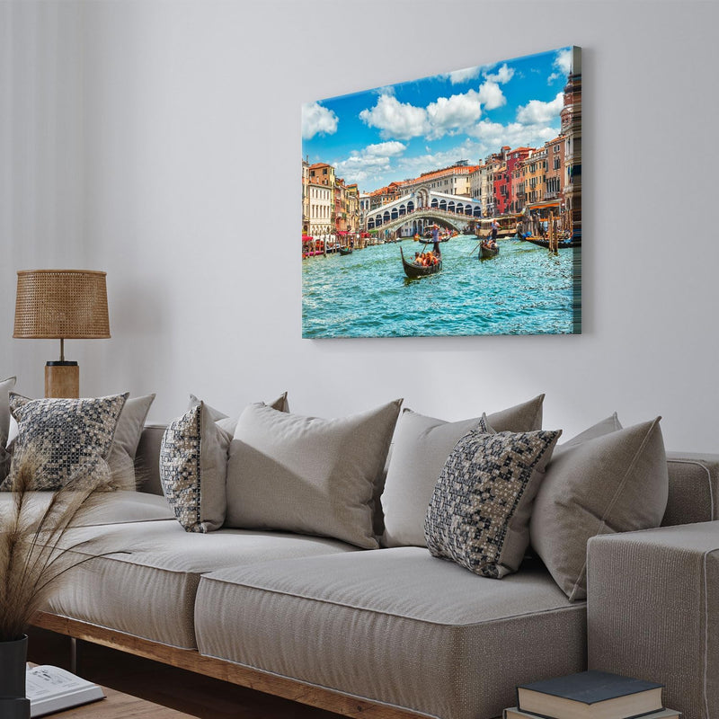 PICANOVA – Leinwandbild 100x75cm Rialtobrücke Venedig – Leinwanddruck – Wandbild Kunstdruck Auf 2cm