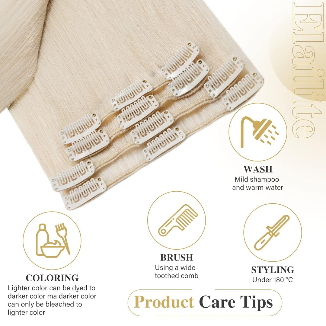 Elailite Clip in Extensions Echthaar, 8 Teile Set 18 Clips Haarverlängerung, Glattes Haarteil Natürl