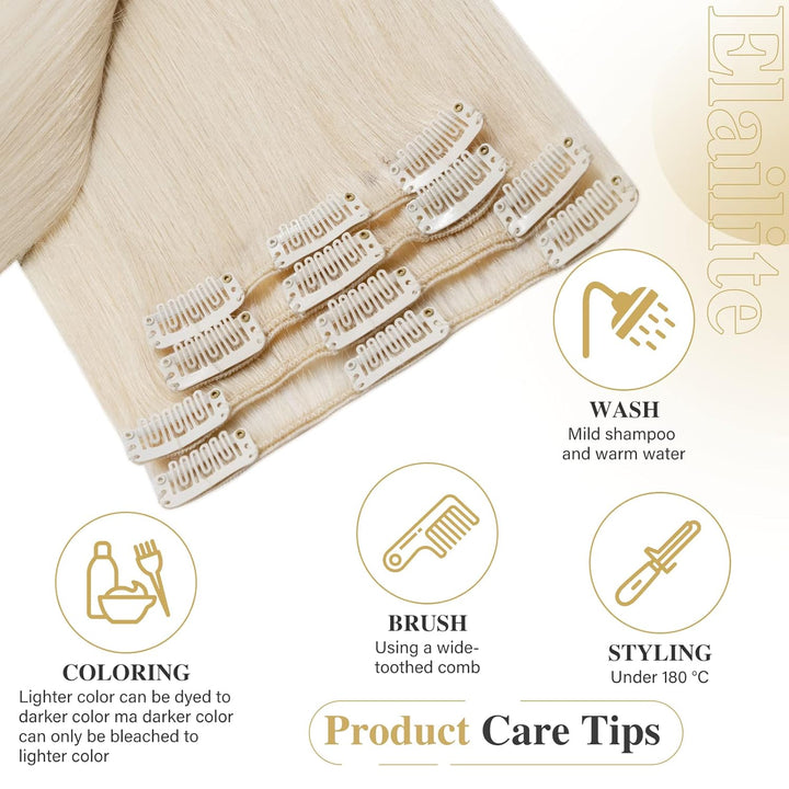 Elailite Clip in Extensions Echthaar, 8 Teile Set 18 Clips Haarverlängerung, Glattes Haarteil Natürl