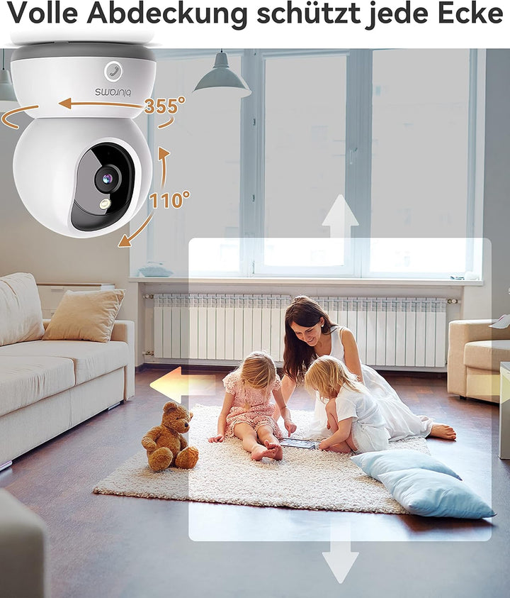 blurams 2K Überwachungskamera Innen,360 Grad WLAN Kamera mit EIN-Touch-Call, Hundekamera für Haustie