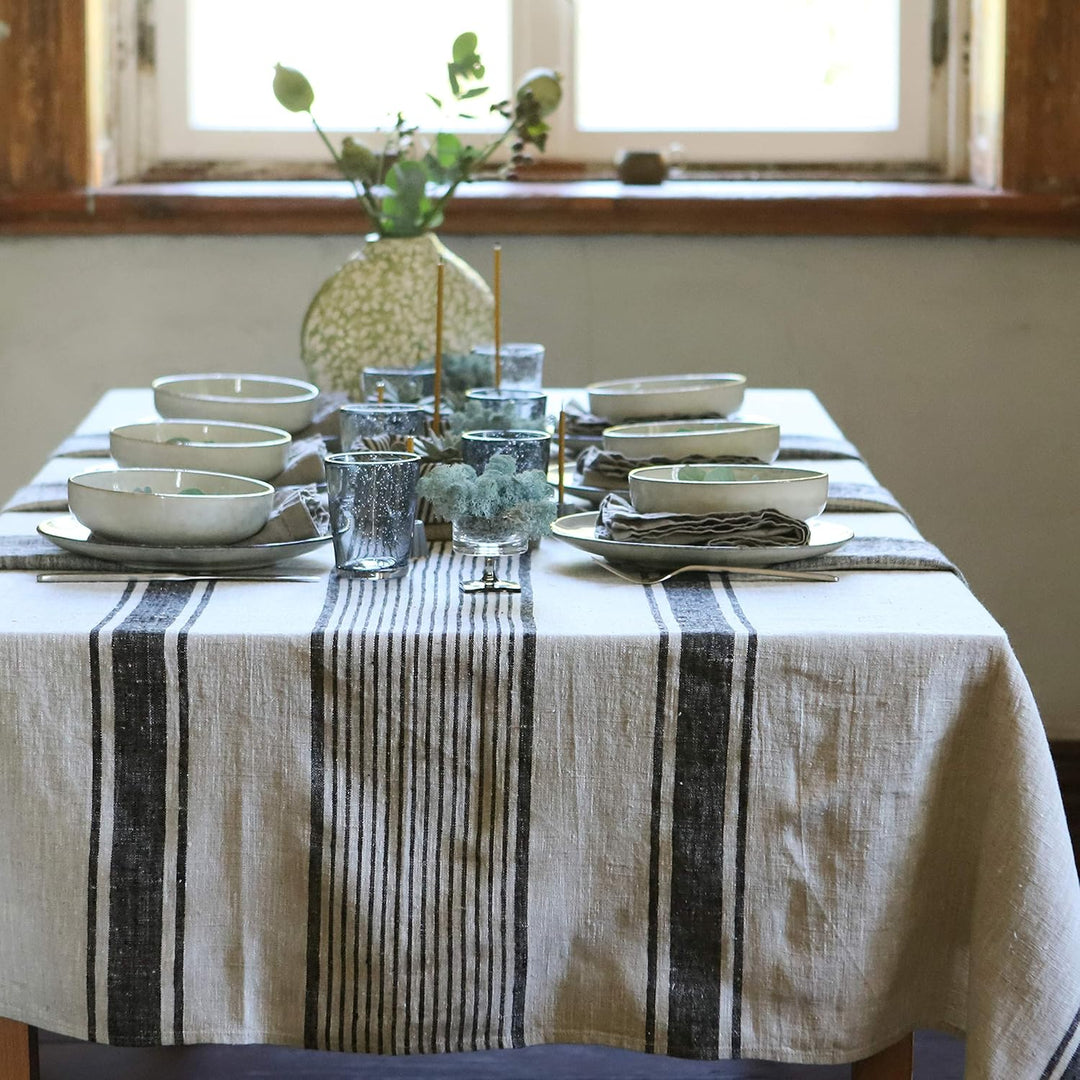 LinenMe Schwarze Leinentischdecke Provence 136x320cm 136 x 320 cm, 136 x 320 cm