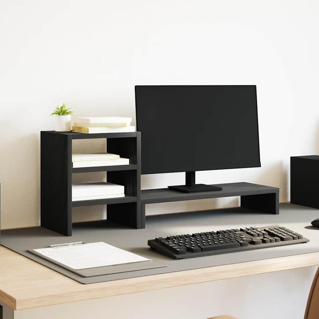 vidaXL Monitorständer mit Schreibtisch-Organizer Schwarz Eichen-Optik, Monitorerhöhung, Schreibtisch