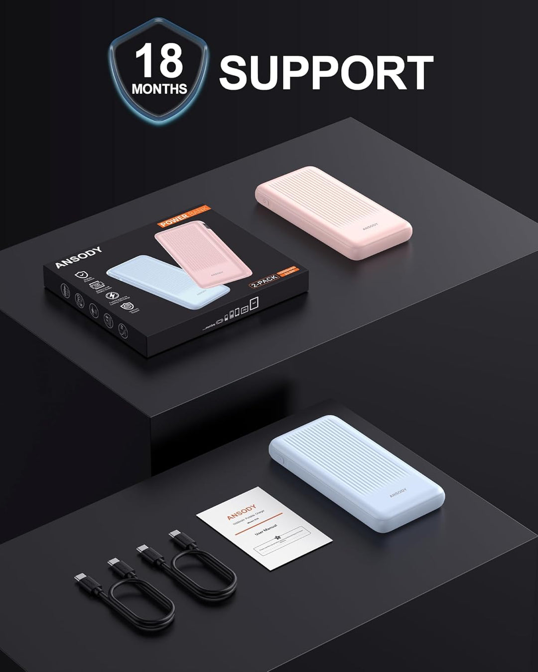 22.5W Power Bank 10000mAh 2 Stück, Akkupack Klein Aber Stark, LED Display kompatibel Externe handyak